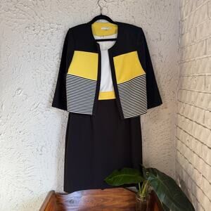Studio One New York 2 Piece Dress Suit Size 12 Black Yellow Colorblock Striped